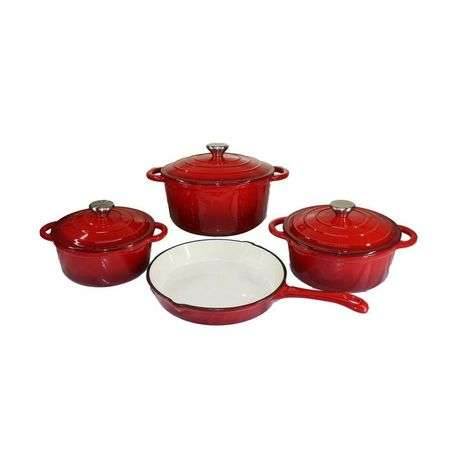 LMA Branded 7 Piece Cast Iron Cookware Set - Red (PLEASE READ DESCRIPTION)