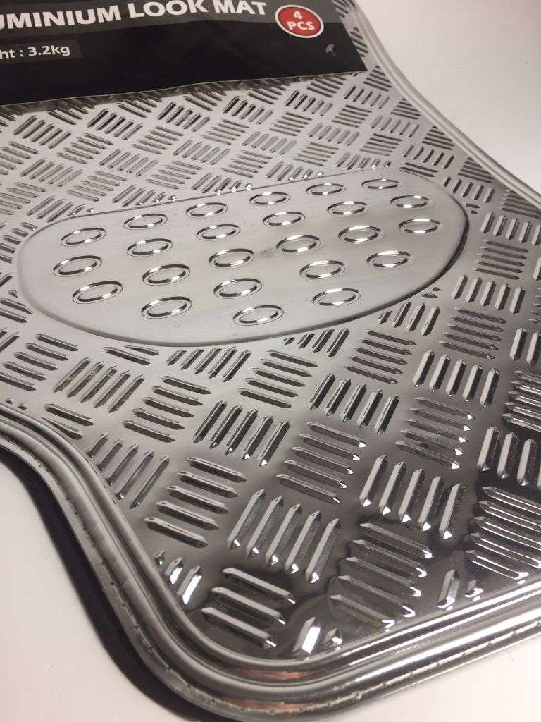 Aluminum Look Car Mat Set Silver - 4 Pieces