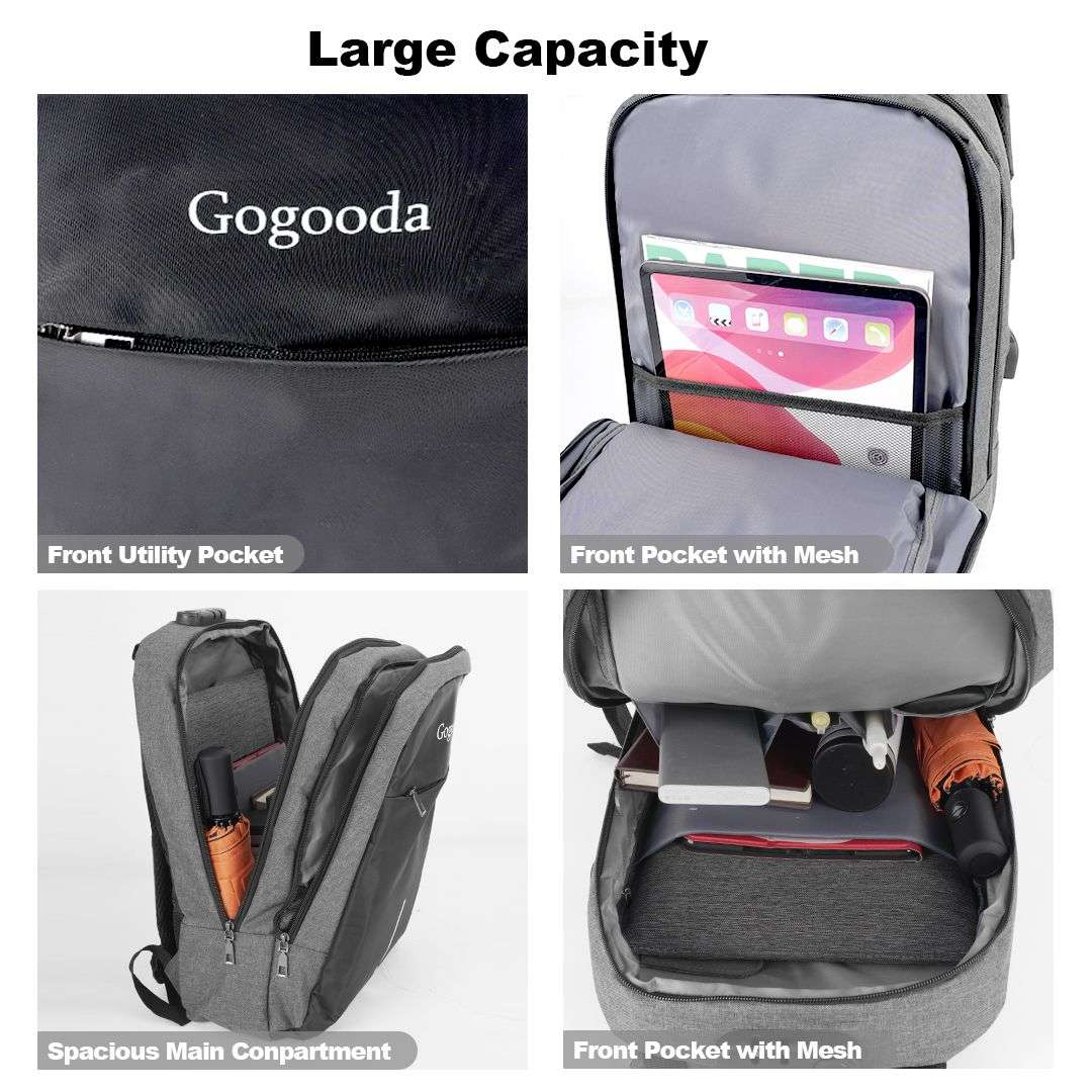Anti-theft Travel Backpack Laptop School Bag with USB Charging Port - Navy Blue