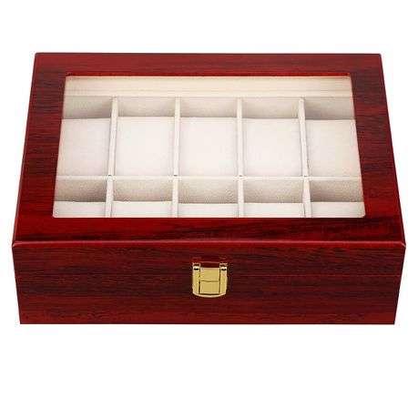 Jack Brown Luxury 10-Slot Wooden Watch Display Box - Red