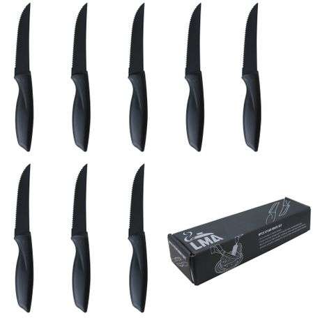 8 Piece Black Steel Serrated Steak Knife Set