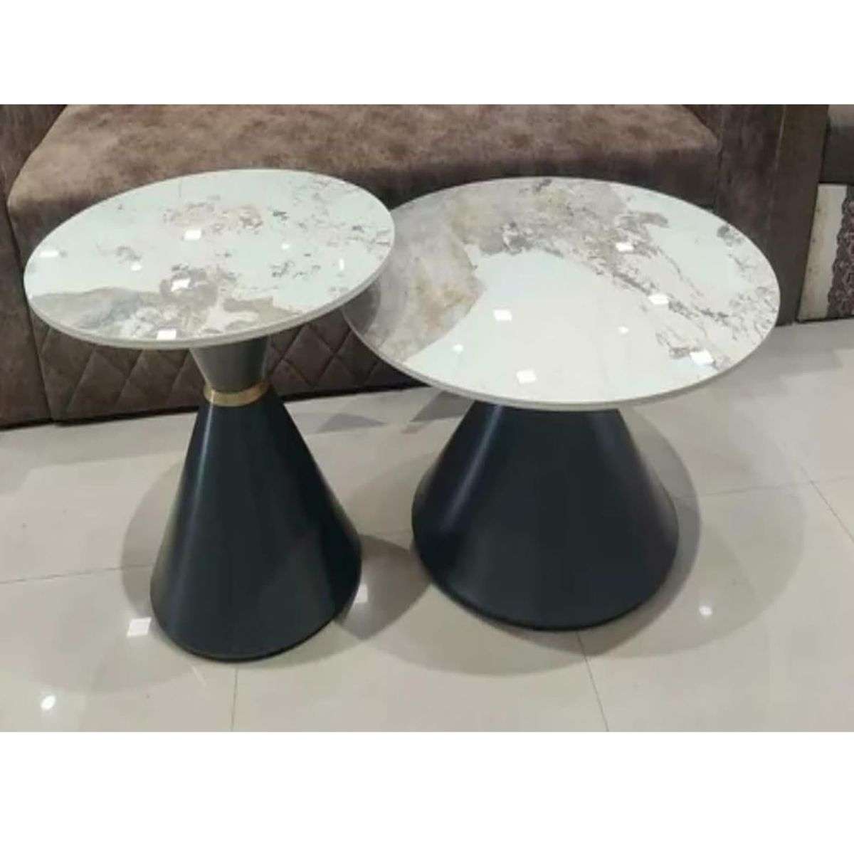 Metal Base and Marble Glass Top Coffee Table Set - 2 Piece Set