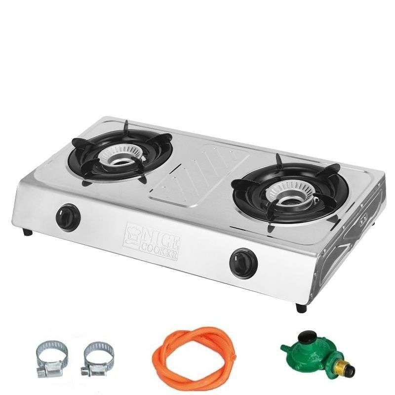 Fully Automatic 2 Plate Gas Stove - With Gas Regulator and Pipe