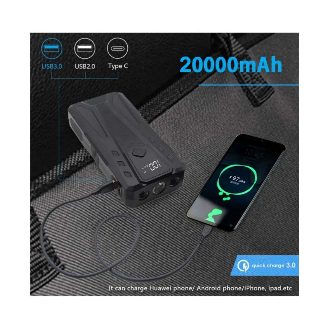 20000Mah 1000A Portable Jump Starter With 12V Air Pump, Carry Case & Gloves(PUMP SWITCH DEFECTIVE)