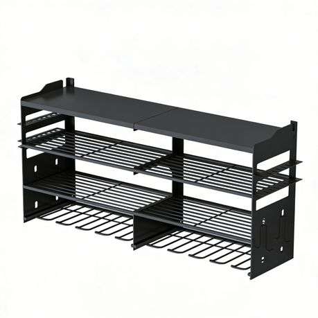 Stylish 4 Tier Large Capacity Wall Mount Tool Organizer, Metal Garage Storage Rack