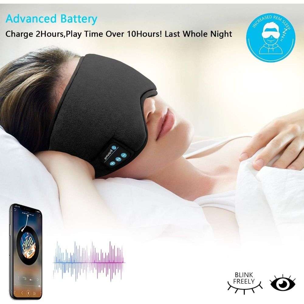 Soft Adjustable Cotton Sleep Music Eyemask with Bluetooth Headphone - Black - Black