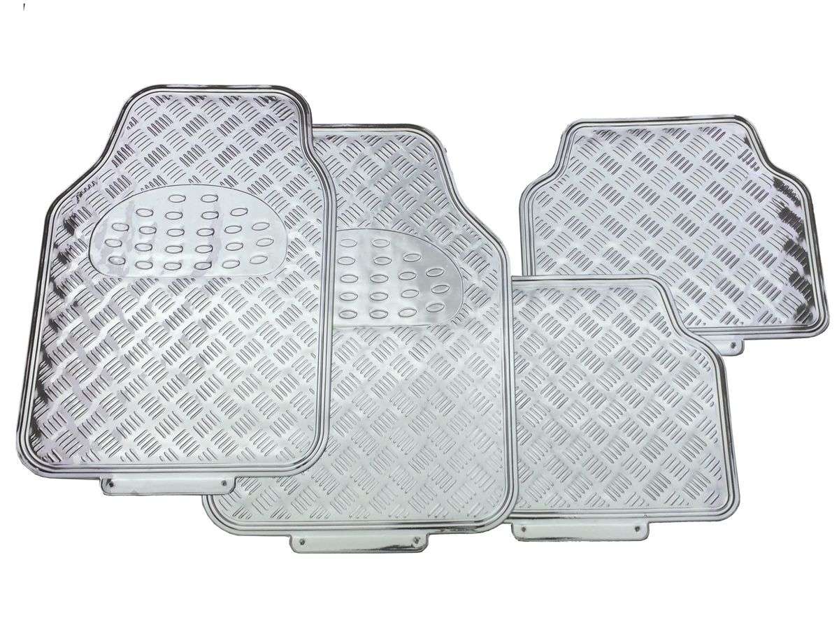 Aluminum Look Car Mat Set Silver - 4 Pieces