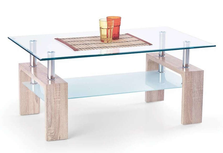 Modern two tier glass coffee table in - Oak
