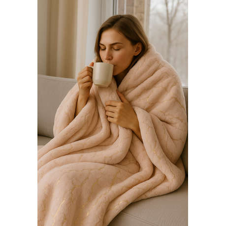 FLEECEX Metallic Plush Fleece Warm Winter Lightweight Blanket & Throw -150 x 200 cm - Peach