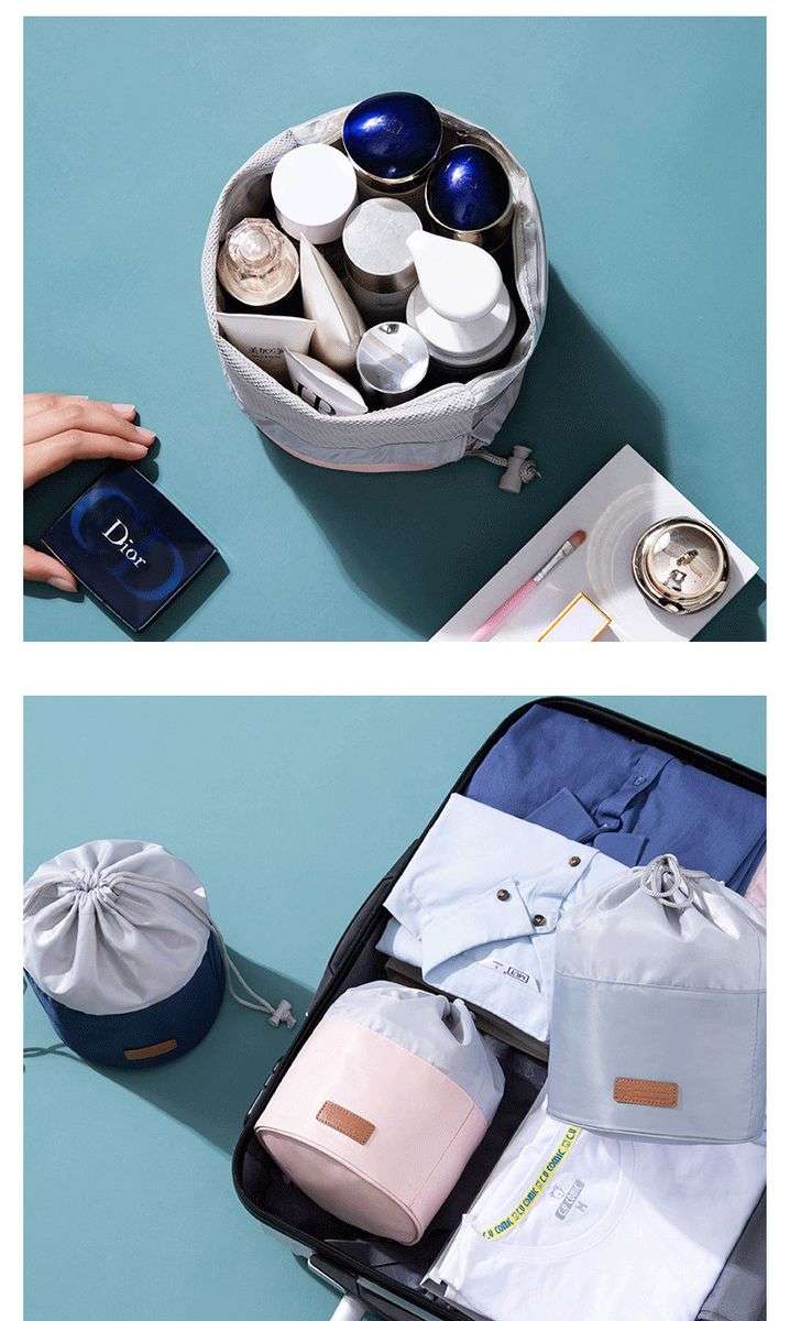 Olive Tree - Drawstring Cosmetic Travel Organizer Toiletry Bag - Navy