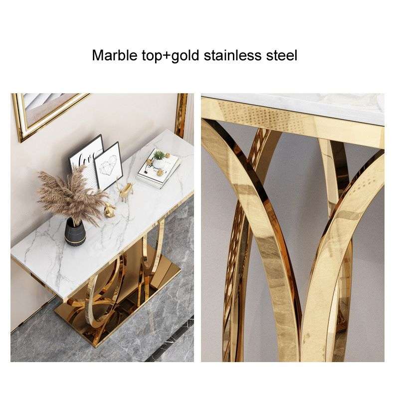 Elegant Marble Top Console Server Table with Oval Bottom