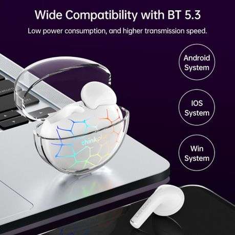 LENOVO - LP80 - RGB Lighting Transparent Design Wireless Earphones - Black