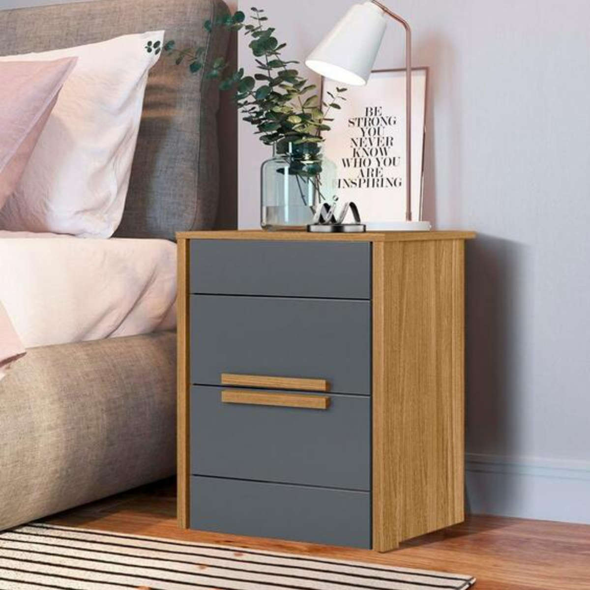 Modern 2 Drawer Bedside Table - Grey