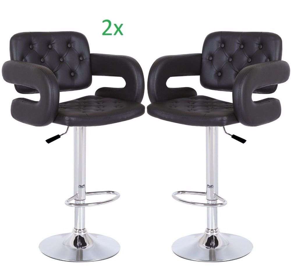 Bar Stools with Chrome Base - Set of 2 - Black