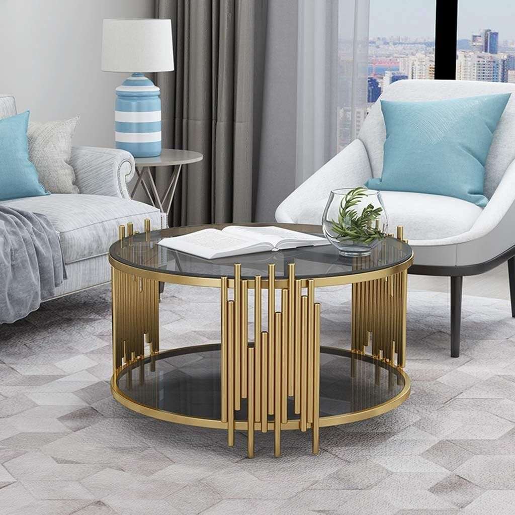 Coffee Tables - Rounded Tempered Glass Top- Gold Colour