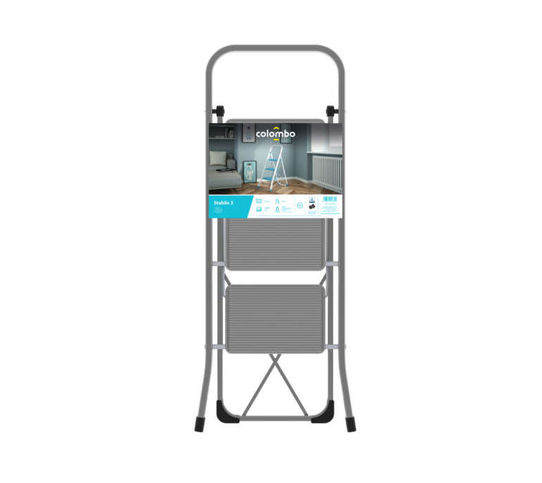 Colombo 46cm 2-Step Stable Steel Step Stool - Stabilo Stainless Steel (PLASTIC FOOT COVERS MISSING)