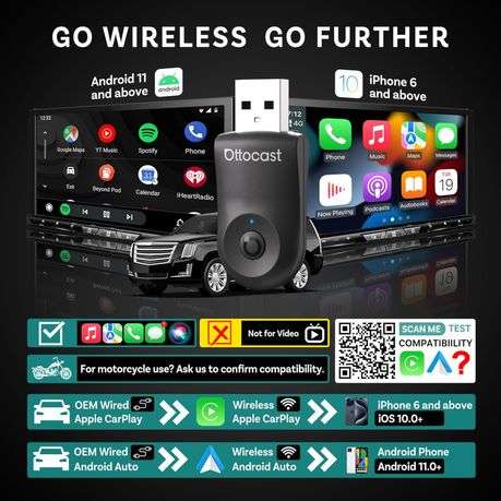 Wireless Smartphone Integration Adapter for CarPlay and Android Auto - 2-in-1 Mini