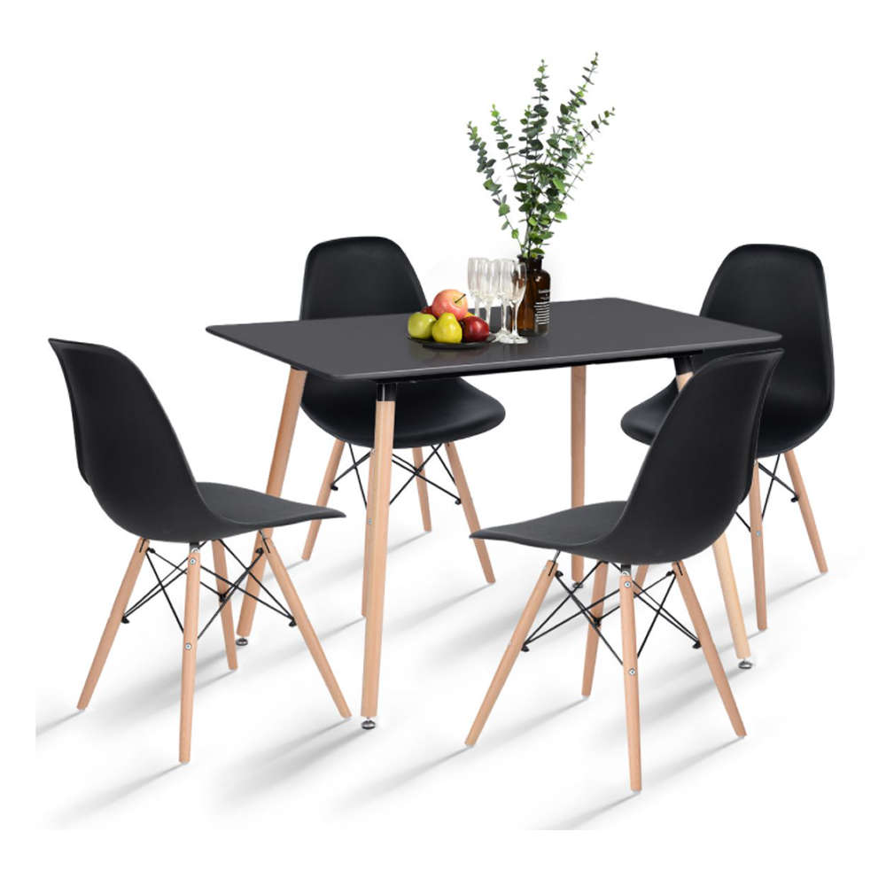 4 Black Wooden Leg Dining Chairs