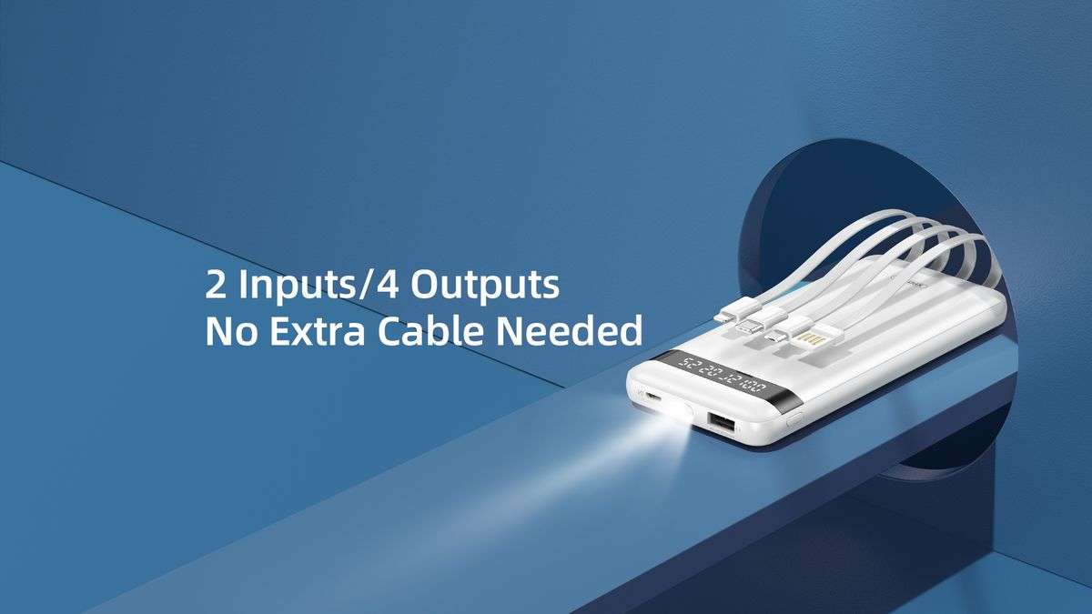 20000mah power bank fast charging - built in cables