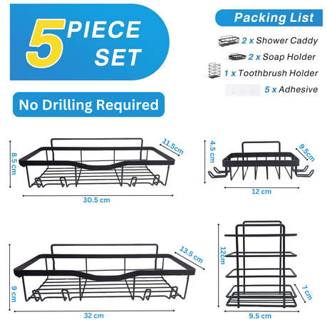 5 Pack Shower Caddy with Hooks, Bathroom Organizers, Premium Metal