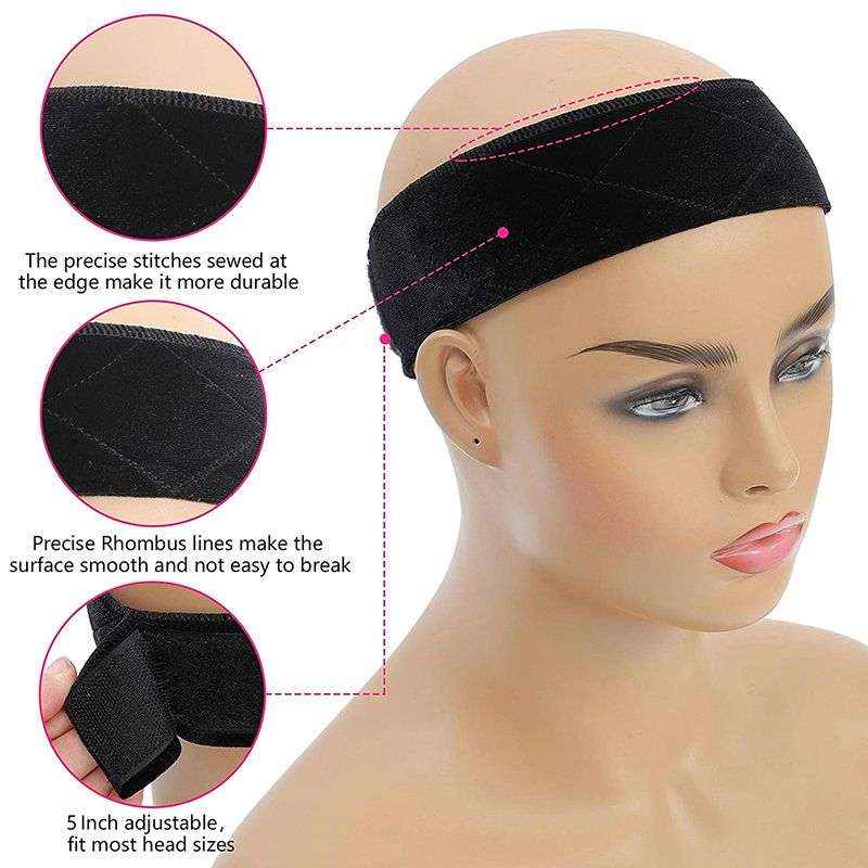 3 Pack Elastic Wig Grip Headband Mesh Wig Cap Nylon Wig Caps - Black