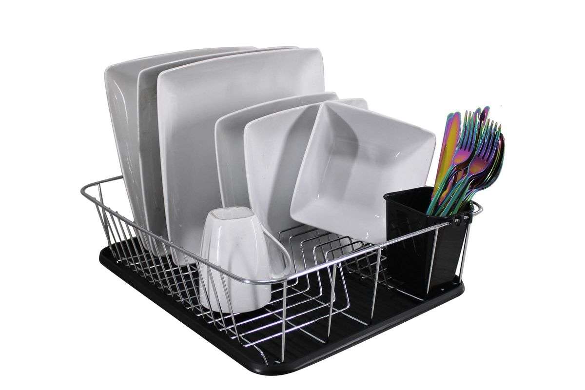 Stainless Steel Draining Dish Rack with Drip Tray and Cutlery Drainer (PLEASE READ DESCRIPTION)