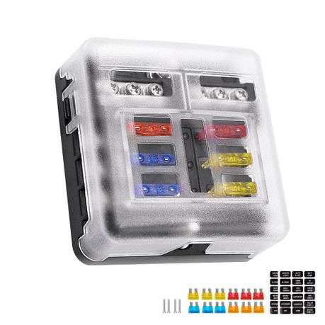 12V Vehicle 6-Way Fuse Block 12V Blade Fuse 6 Circuit Panel