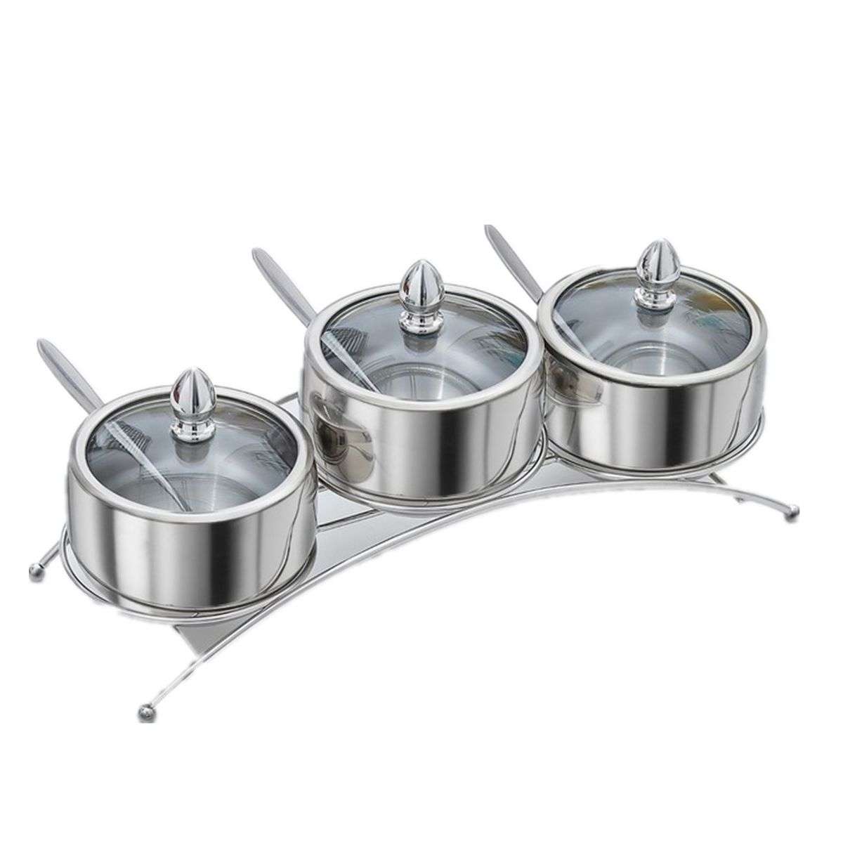 3 pcs Seasoning Containers with Spoon Stainless Steel