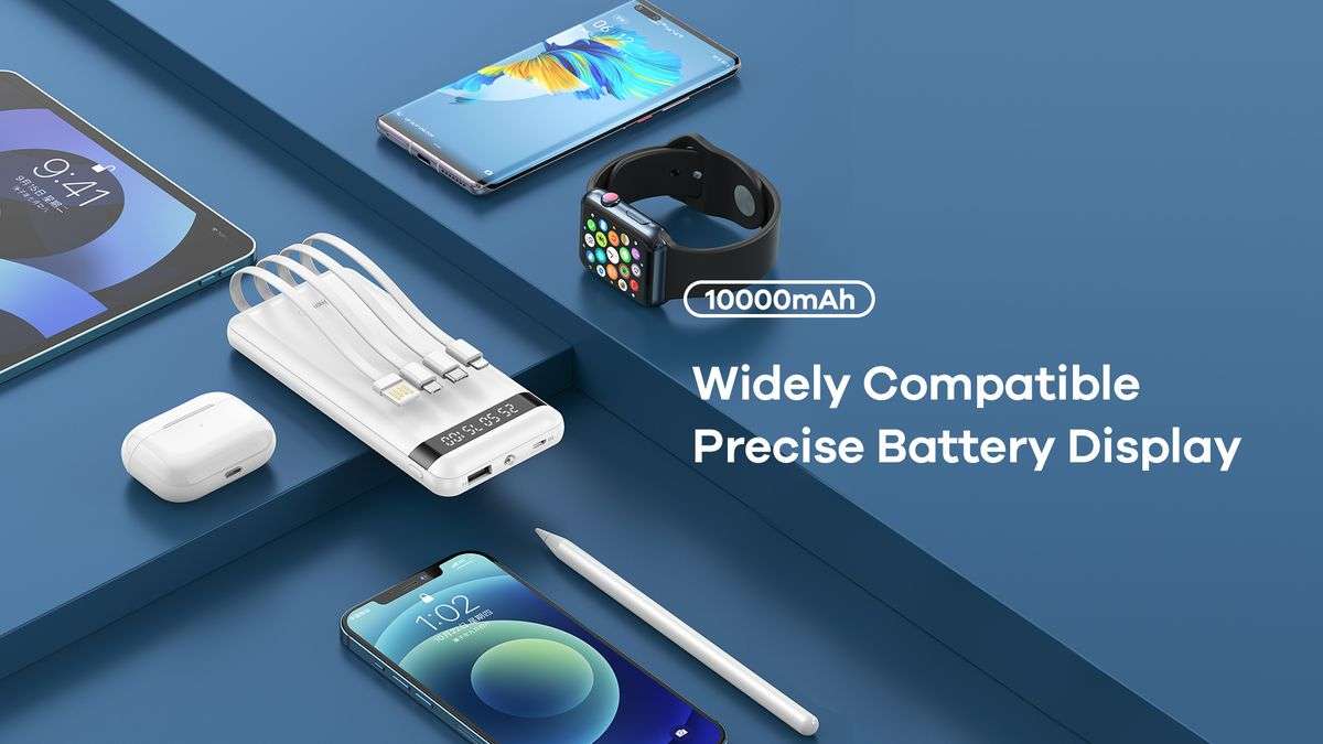 20000mah power bank fast charging - built in cables