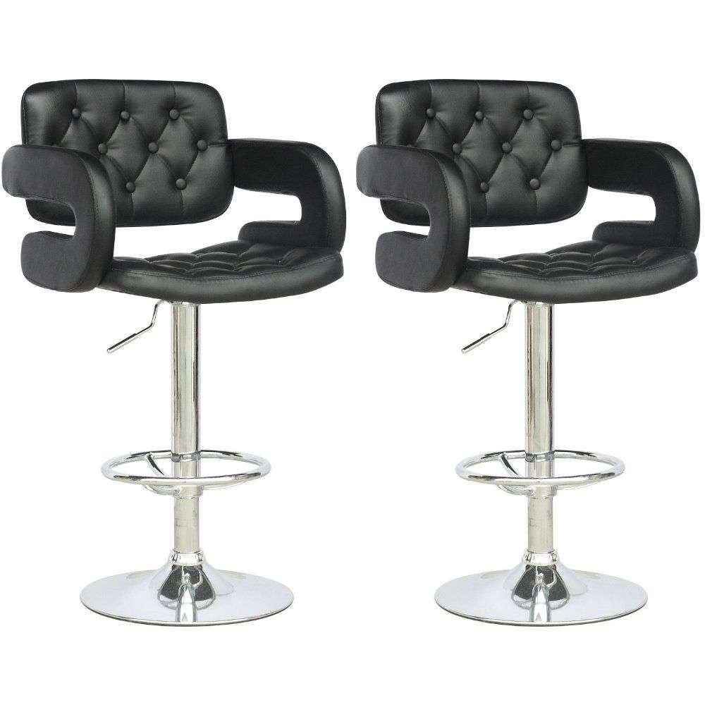 Bar Stools with Chrome Base - Set of 2 - Black