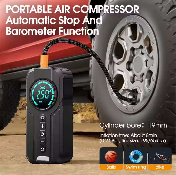 Portable 2-in-1 Car Tyre Inflator & Jump Starter - Digital Air Compressor