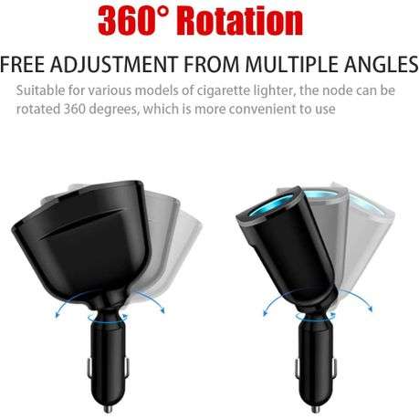 Car Cigarette Lighter Dispenser, 2 Outlet Adapter with LED Voltmeter for Car & Vehicle Use