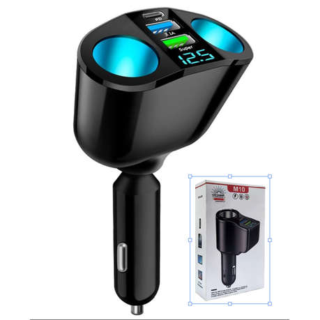 Car Cigarette Lighter Dispenser, 2 Outlet Adapter with LED Voltmeter for Car & Vehicle Use