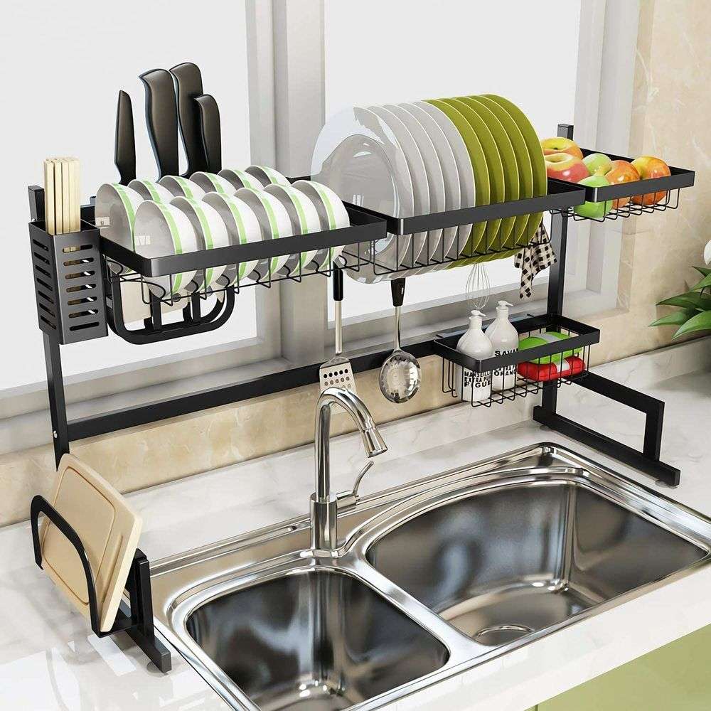 2 tier Stainless Steel Over the Sink Dish Rack - 85cm