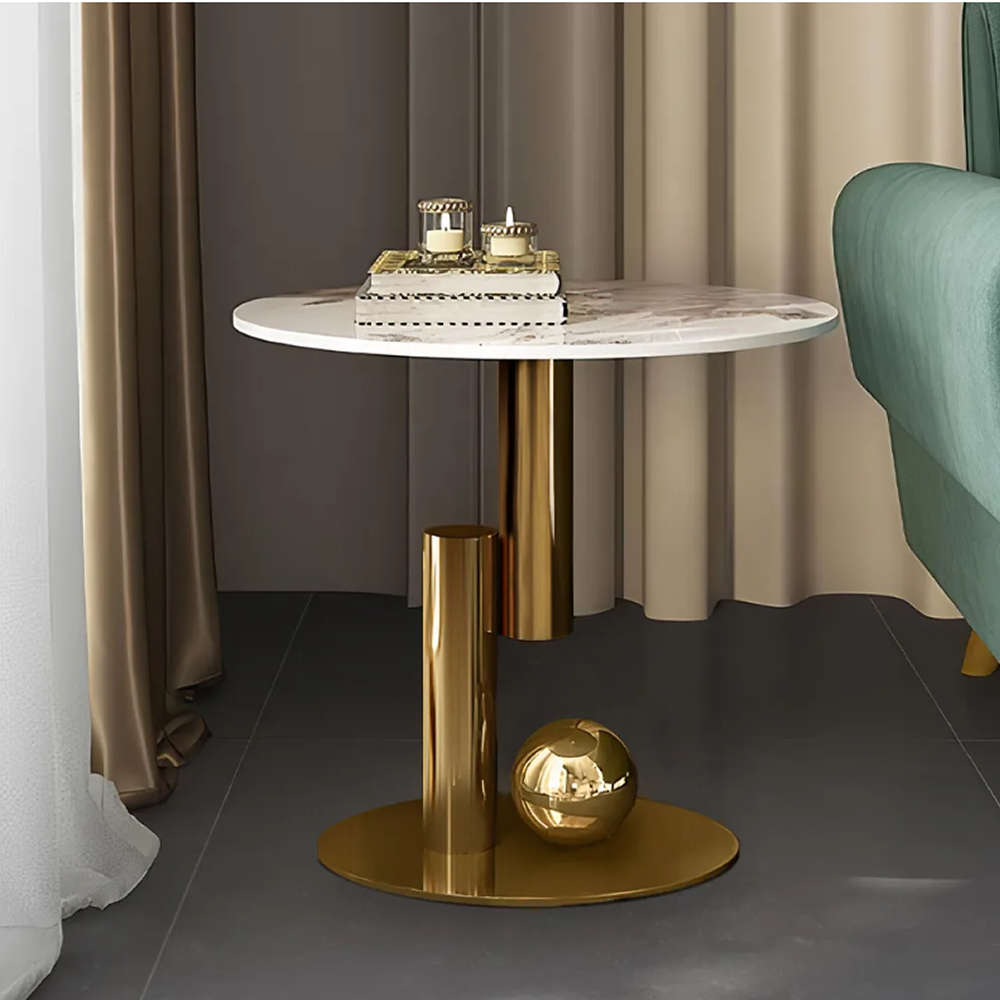 Round Sintered Stone Coffee Table with Metal Frame