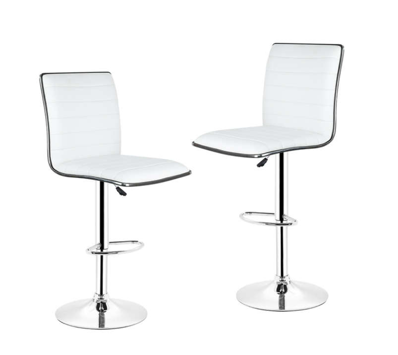 Adjustable Swivel Bar Stools-Faux Leather with High Backrest - Set of 2-white Colour