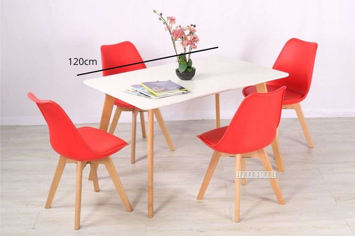 Dining Sets - Rectangular Dining Table with Four Padded Red Chairs