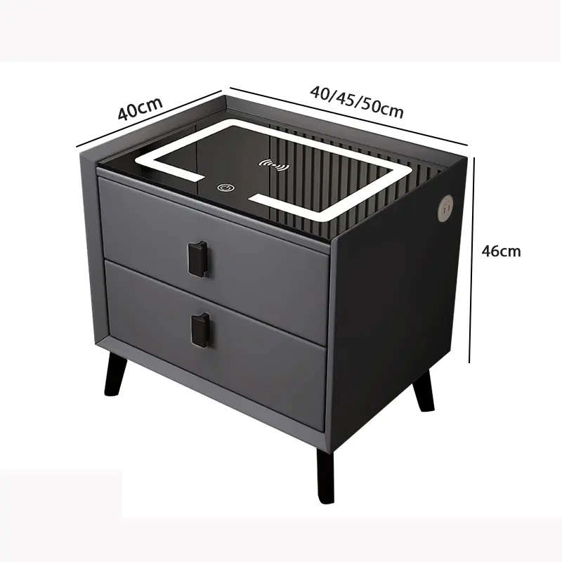 2-Drawer LED Light Bluetooth Bedside Table With Wireless Charging - Black