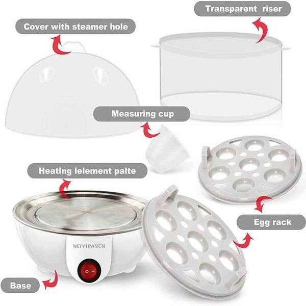 Electric Egg Boiler, 2 Tier Automatic 1 to 14 Egg Cooker White