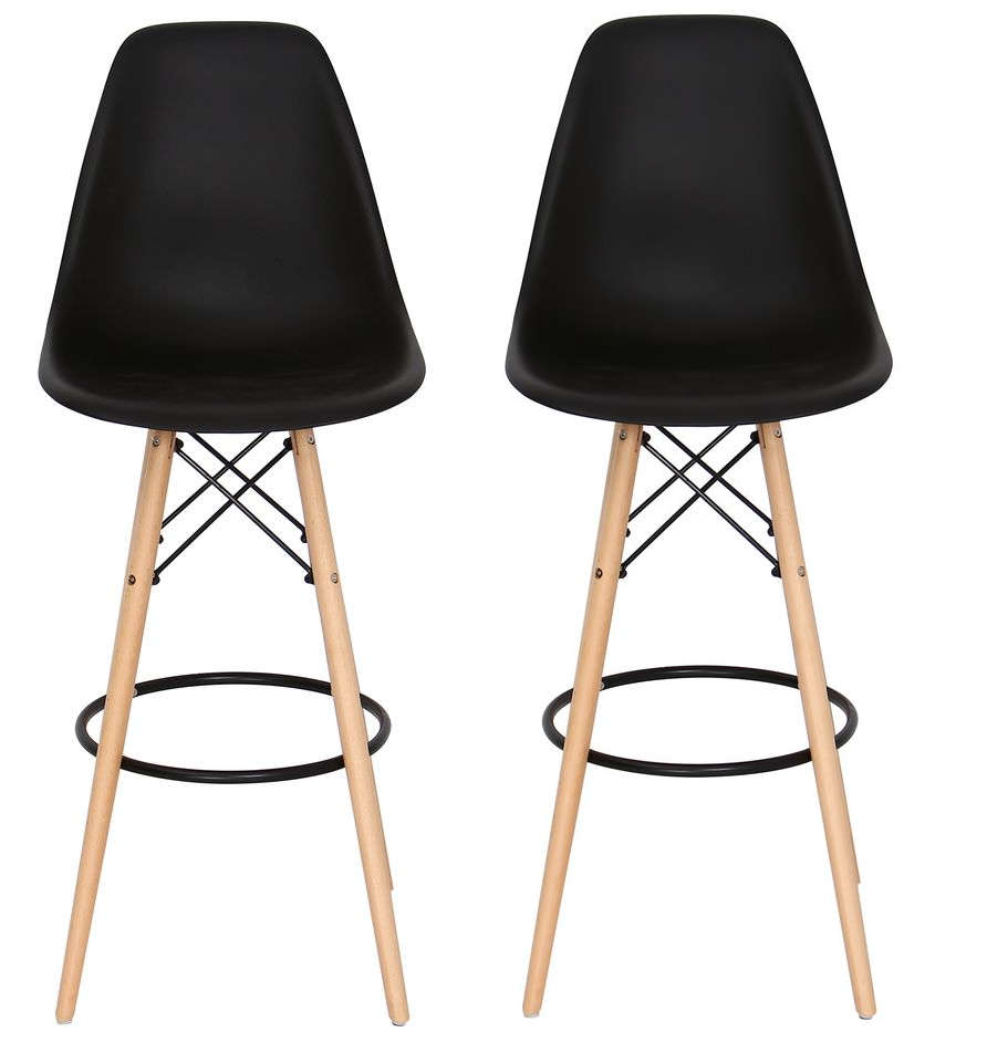 Bar / Kitchen Stools - Wooden Leg - Set of Two - Black