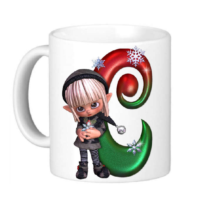 Christmas Elf Monogram Letter C Mug