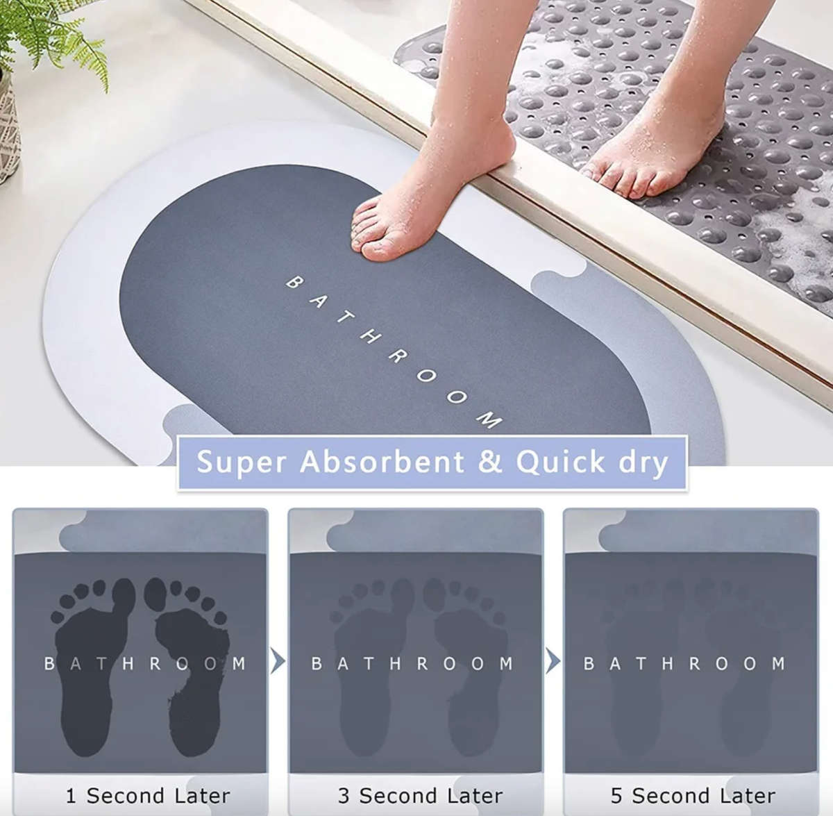 Ultra Water Absorbent Non-Slip Oval Bath Mat - Set of 2