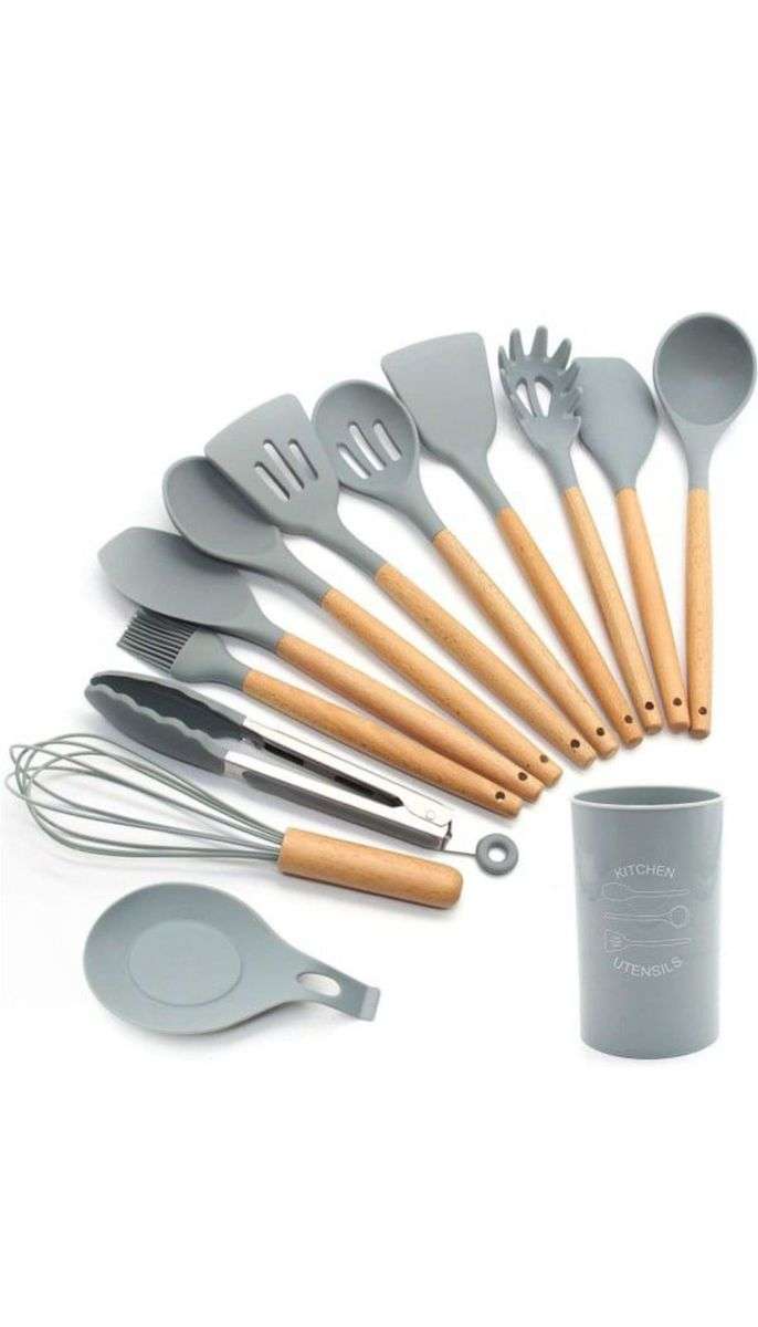 11 Piece Non-Stick Silicone Utensil Kitchen Set - Grey