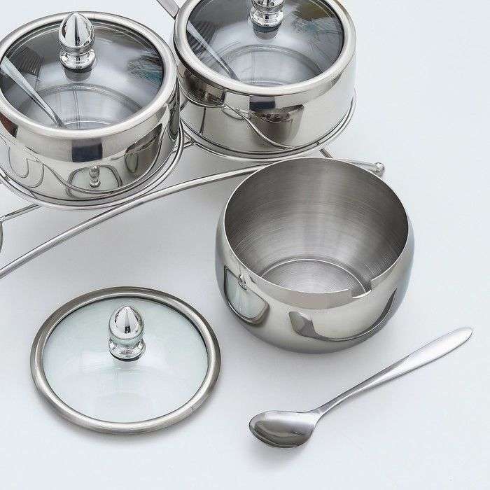 3 pcs Seasoning Containers with Spoon Stainless Steel