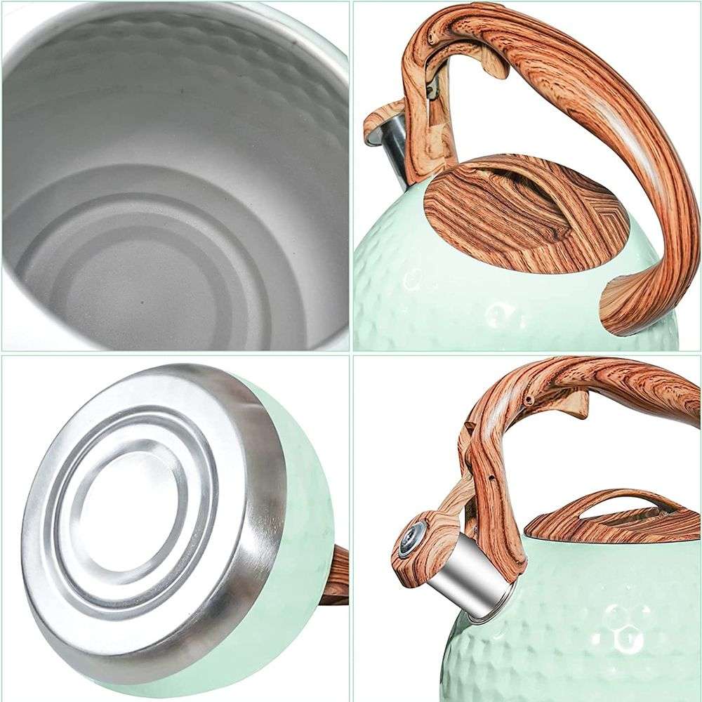 Stainless Steel Wood Pattern Handle Loud Whistling Kettles - 3 Litre