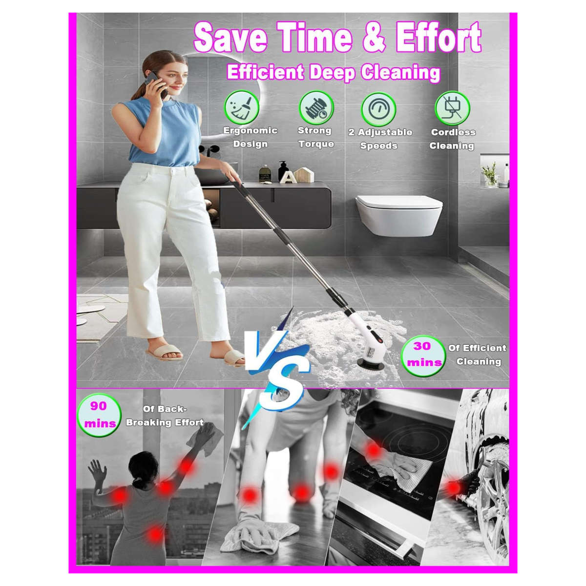 8 in 1 Rechargable Multifunctional Cordless Retractable Handheld Cleaning Brush