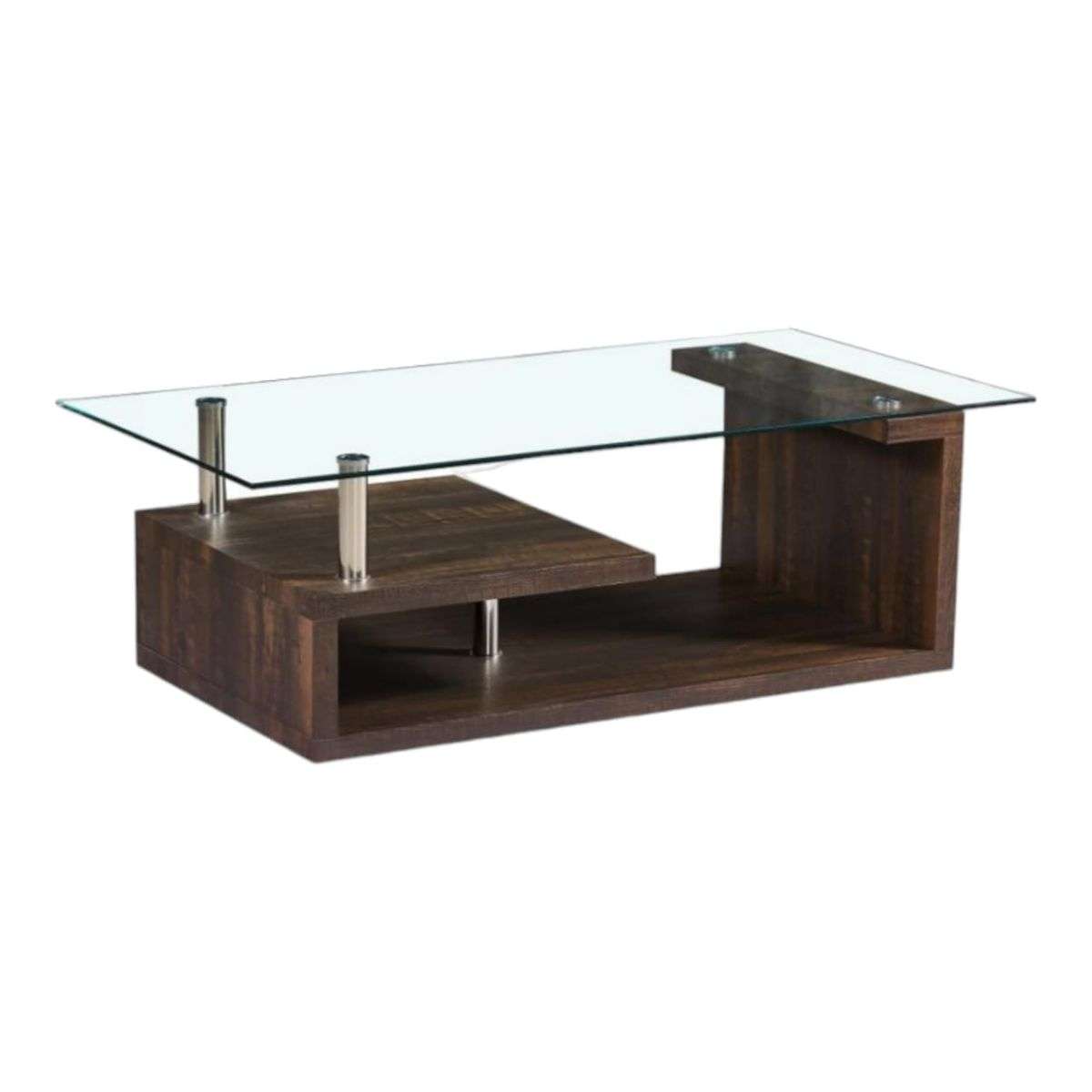 Coffee Tables - Tempered Glass Top - Brown Base