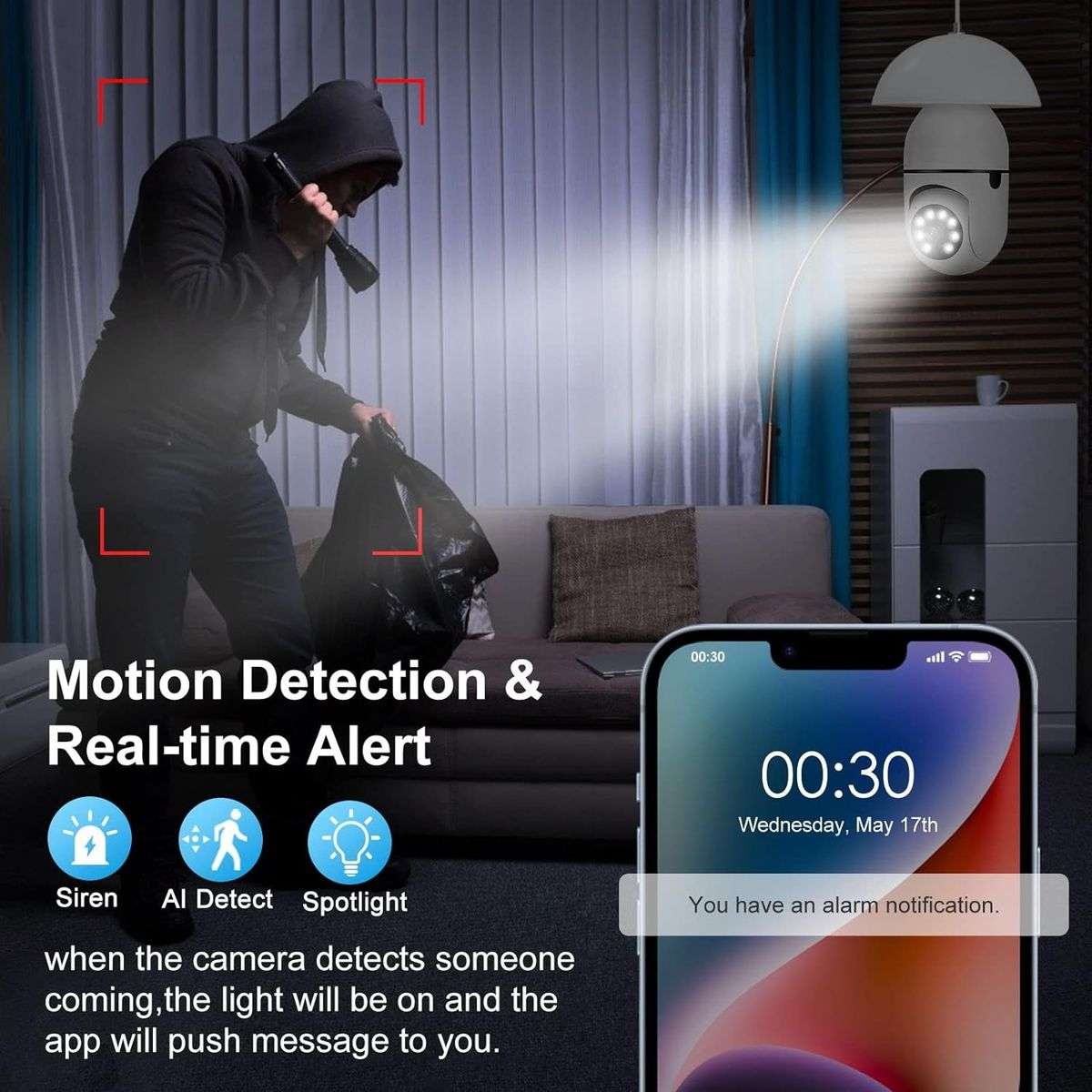Loveday 5K HD Light Bulb Security Wi-Fi Surveillance Camera