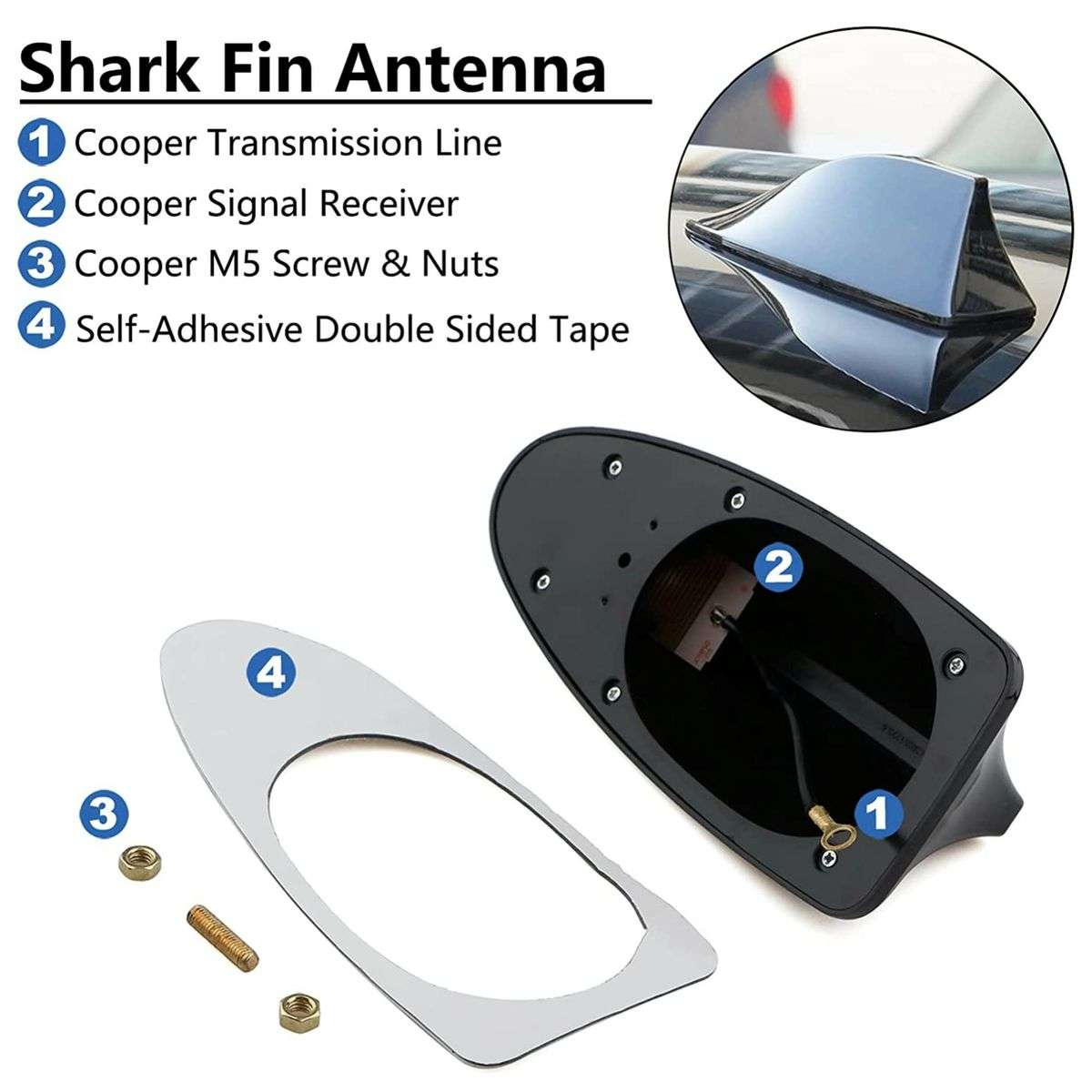 Modern Universal FM Radio Shark Fin Car Antenna Aerial Roof Gloss Black