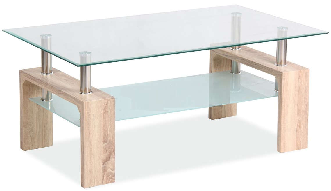 Modern two tier glass coffee table in - Oak